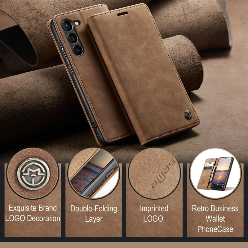 CASEME 013 Series For Samsung Galaxy S24+ Case PU Leather Wallet Mobile Phone Protector - Brown-Cellmalls