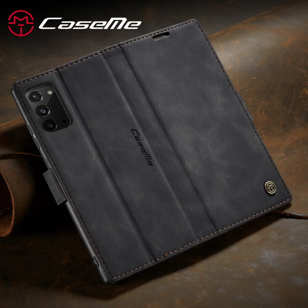 CASEME 013 Series Simplicity Auto-absorbed Leather Shell Wallet Case for Samsung Galaxy Note20/Note20 5G - Black-Cellmalls