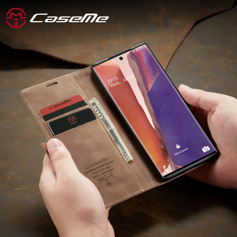 CASEME 013 Series Simplicity Auto-absorbed Leather Shell Wallet Case for Samsung Galaxy Note20/Note20 5G - Black-Cellmalls