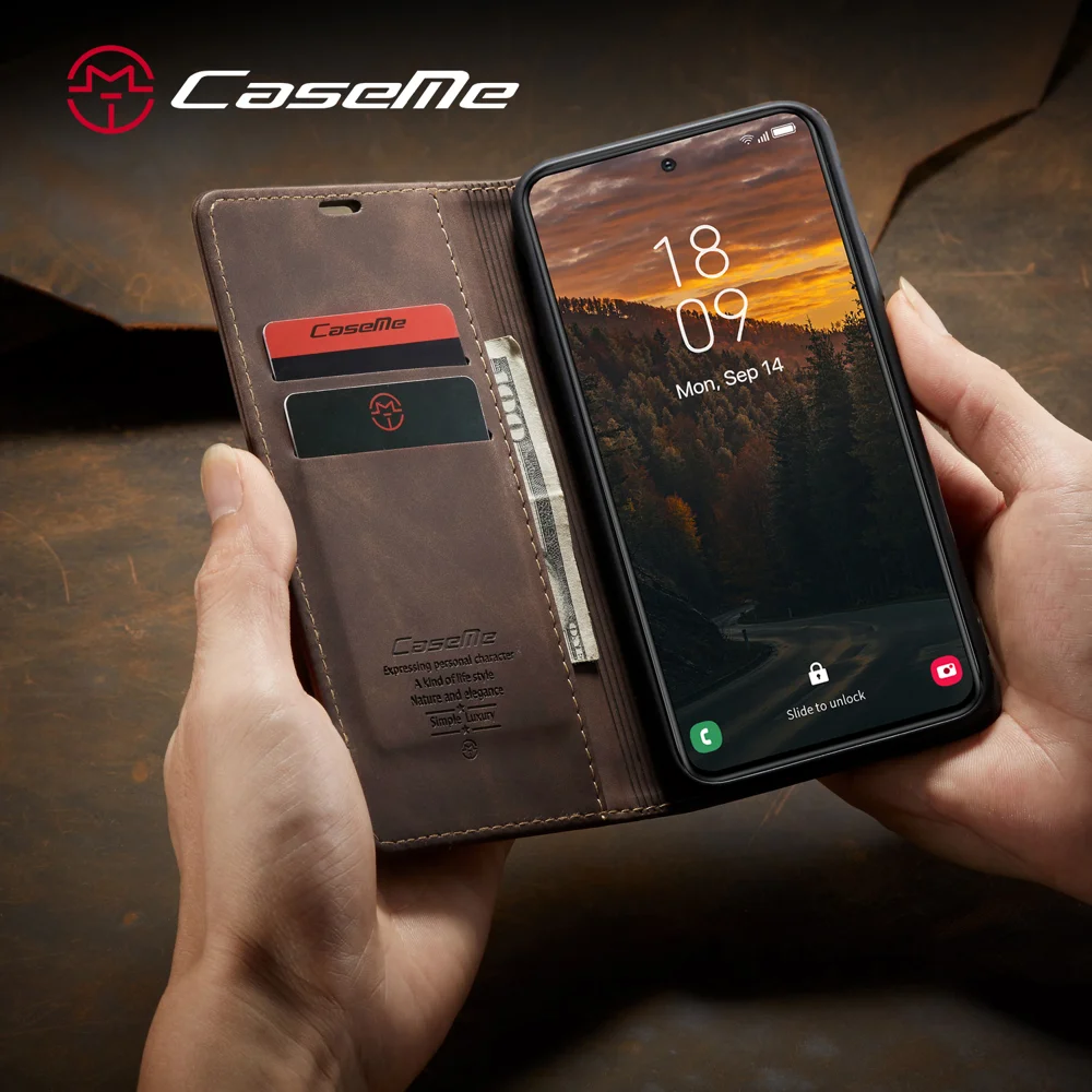 For Samsung Galaxy S25 Case CASEME 013 Series Card Holder Stand Leather Phone Cover - Red-Cellmalls