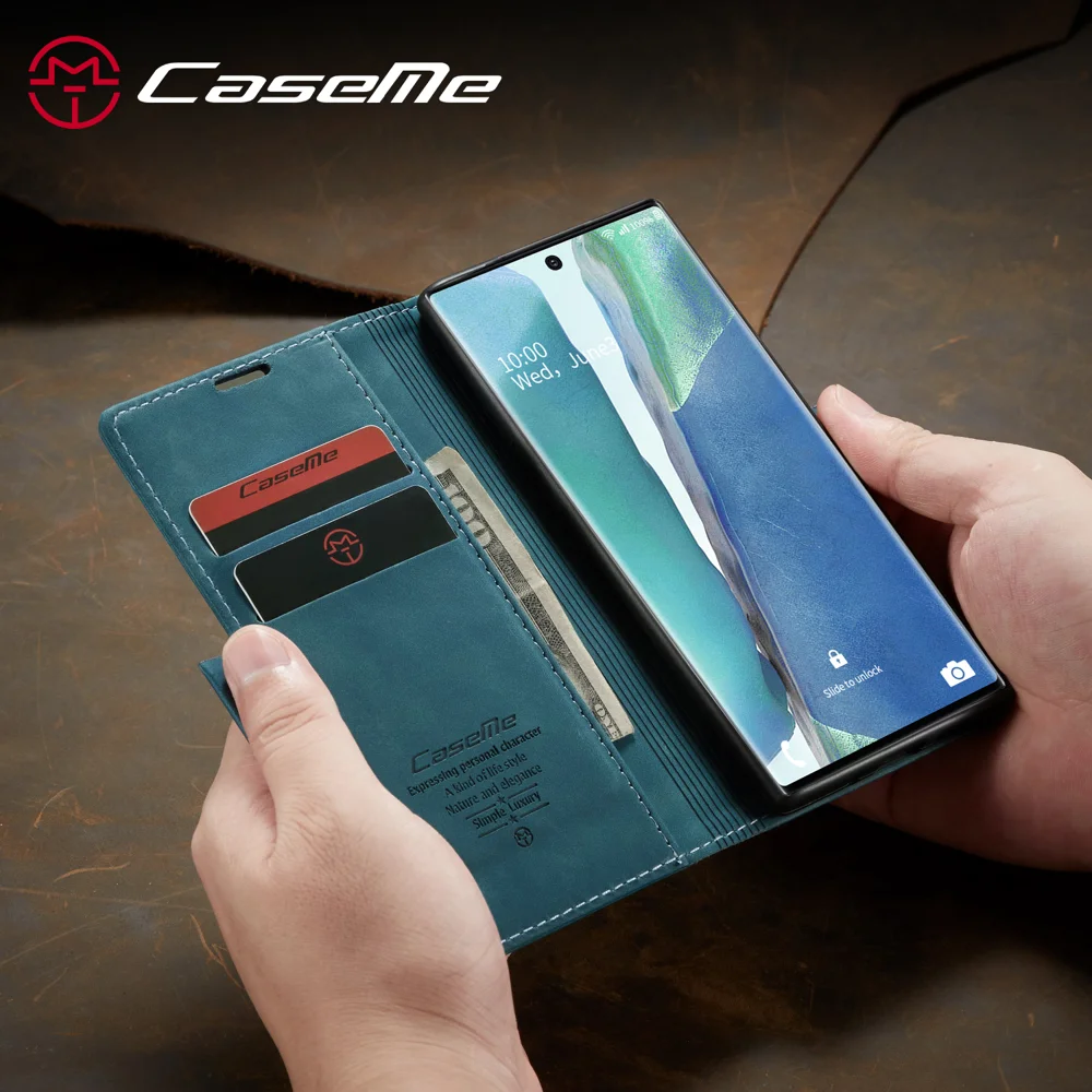 CASEME 013 Series Simplicity Auto-absorbed Leather Shell Wallet Case for Samsung Galaxy Note20/Note20 5G - Black-Cellmalls