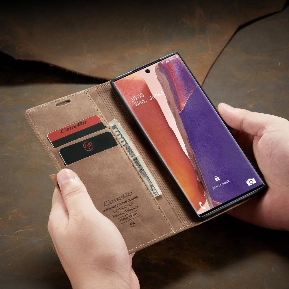 CASEME 013 Series Simplicity Auto-absorbed Leather Shell Wallet Case for Samsung Galaxy Note20/Note20 5G - Black-Cellmalls