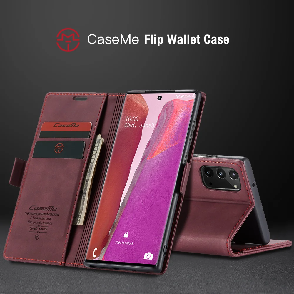 CASEME 013 Series Simplicity Auto-absorbed Leather Shell Wallet Case for Samsung Galaxy Note20/Note20 5G - Black-Cellmalls