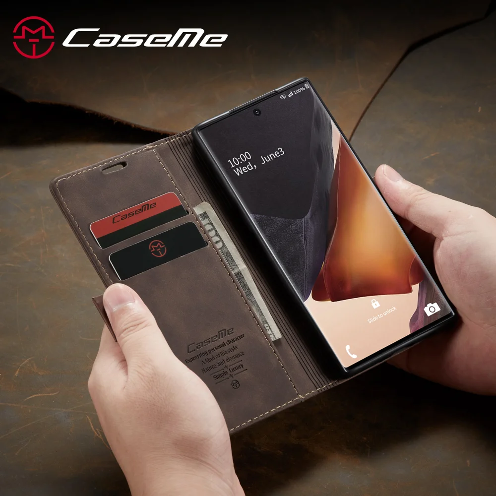CASEME 013 Series Simplicity Auto-absorbed Leather Shell Wallet Case for Samsung Galaxy Note20/Note20 5G - Black-Cellmalls