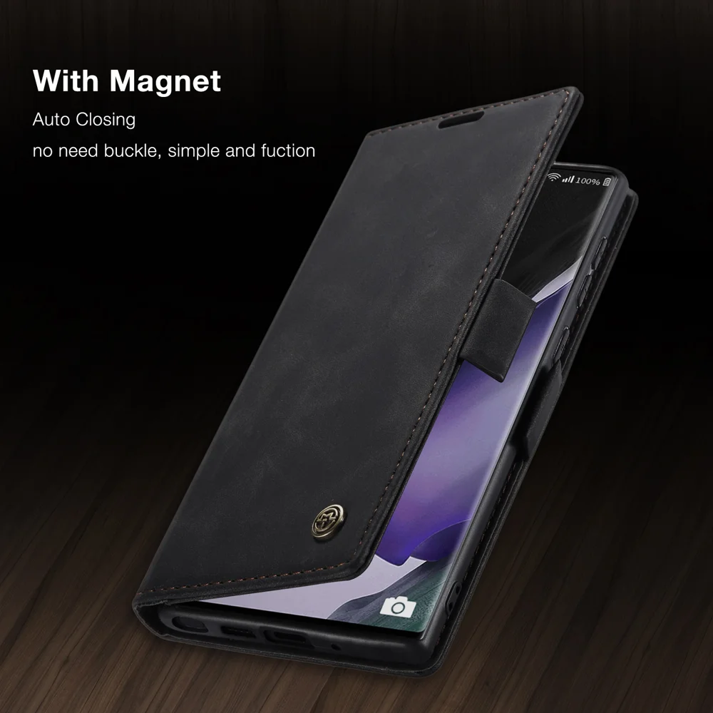 CASEME 013 Series Simplicity Auto-absorbed Leather Shell Wallet Case for Samsung Galaxy Note20/Note20 5G - Black-Cellmalls