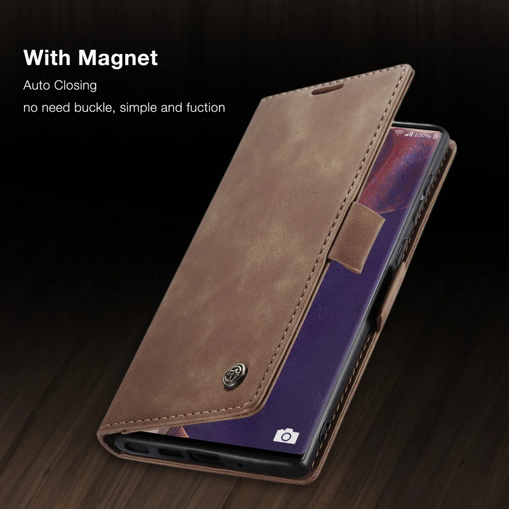 CASEME 013 Series Simplicity Auto-absorbed Leather Shell Wallet Case for Samsung Galaxy Note20/Note20 5G - Black-Cellmalls