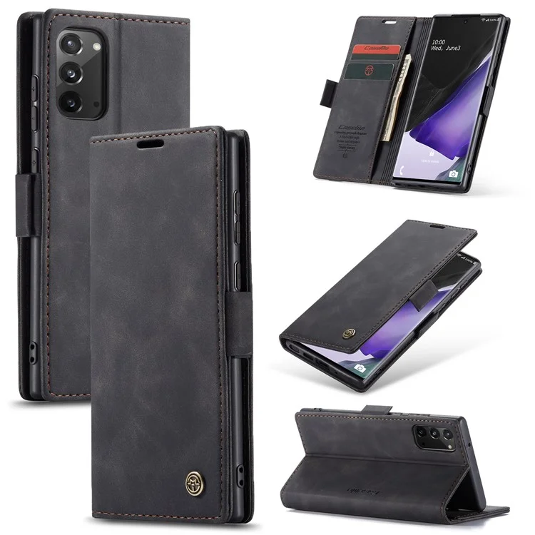 CASEME 013 Series Simplicity Auto-absorbed Leather Shell Wallet Case for Samsung Galaxy Note20/Note20 5G - Black-Cellmalls