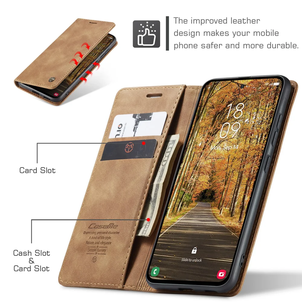 For Samsung Galaxy S25 Edge Wallet Case CASEME 013 Series PU Leather Phone Cover Stand - Brown-Cellmalls