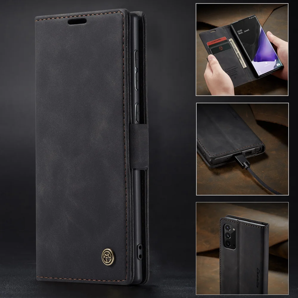 CASEME 013 Series Simplicity Auto-absorbed Leather Shell Wallet Case for Samsung Galaxy Note20/Note20 5G - Black-Cellmalls