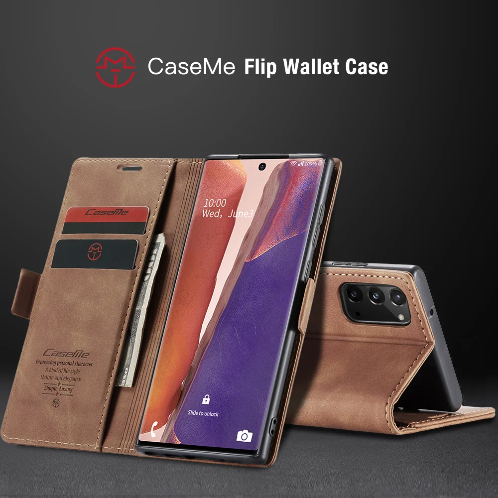 CASEME 013 Series Simplicity Auto-absorbed Leather Shell Wallet Case for Samsung Galaxy Note20/Note20 5G - Black-Cellmalls