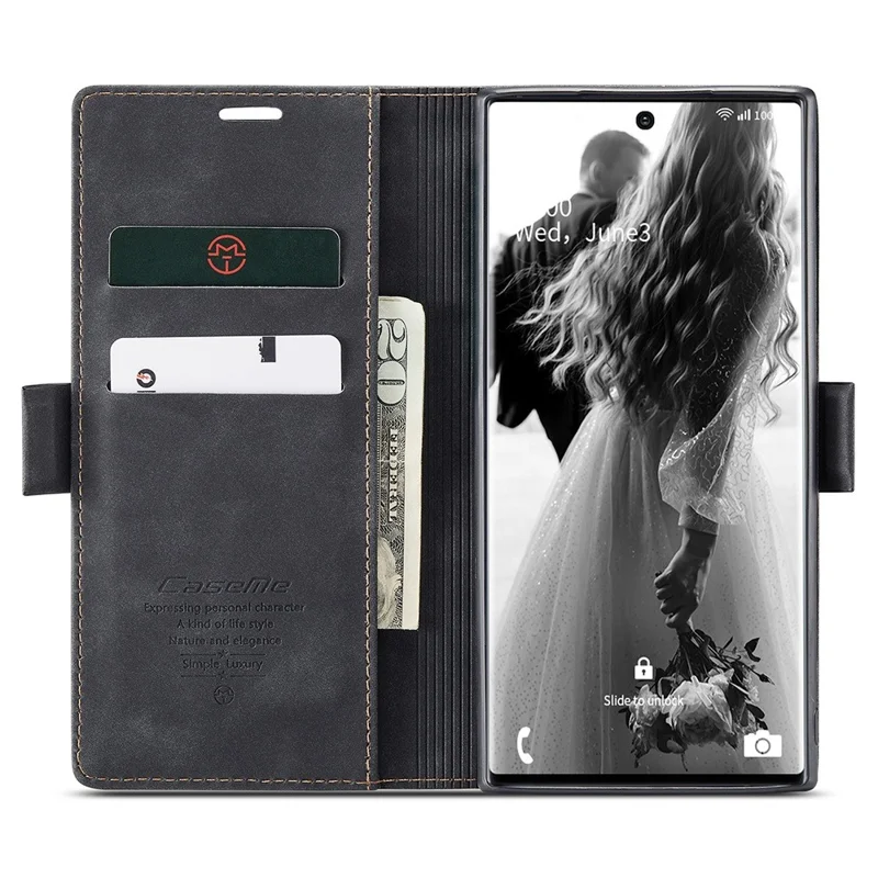 CASEME 013 Series Simplicity Auto-absorbed Leather Wallet Case for Samsung Galaxy Note20 Ultra/Note20 Ultra 5G - Black-Cellmalls