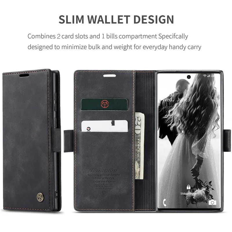 CASEME 013 Series Simplicity Auto-absorbed Leather Wallet Case for Samsung Galaxy Note20 Ultra/Note20 Ultra 5G - Black-Cellmalls