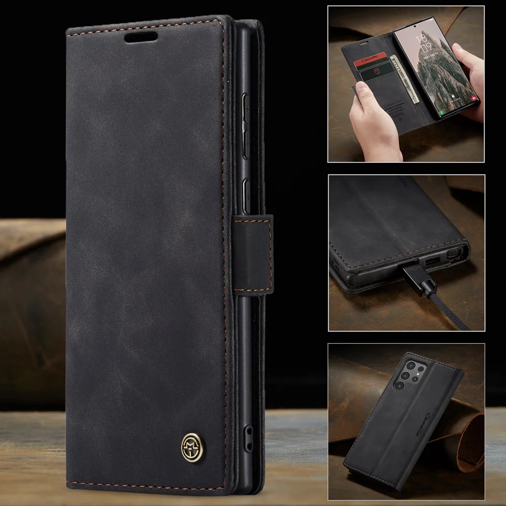 CASEME 013 Series For Samsung Galaxy S25 Ultra Case Card Holder Stand Leather Phone Cover - Red-Cellmalls