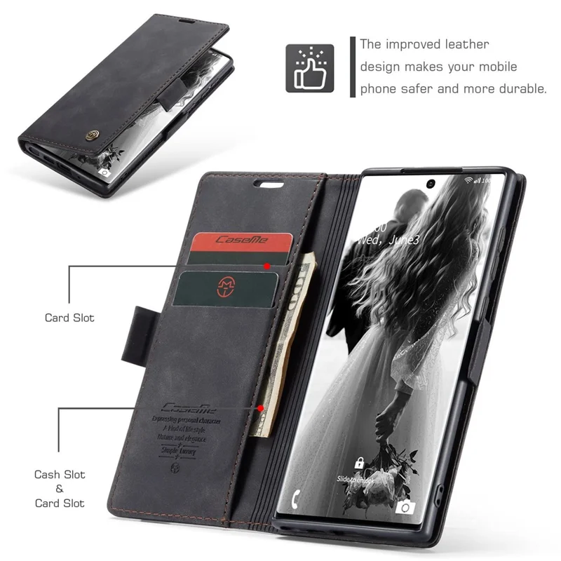 CASEME 013 Series Simplicity Auto-absorbed Leather Wallet Case for Samsung Galaxy Note20 Ultra/Note20 Ultra 5G - Black-Cellmalls