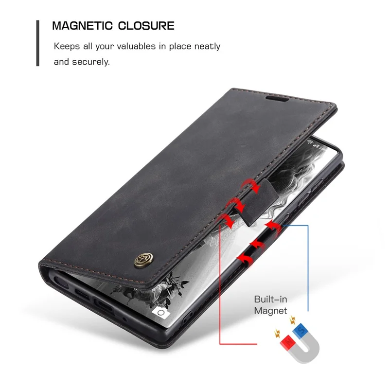 CASEME 013 Series Simplicity Auto-absorbed Leather Wallet Case for Samsung Galaxy Note20 Ultra/Note20 Ultra 5G - Black-Cellmalls