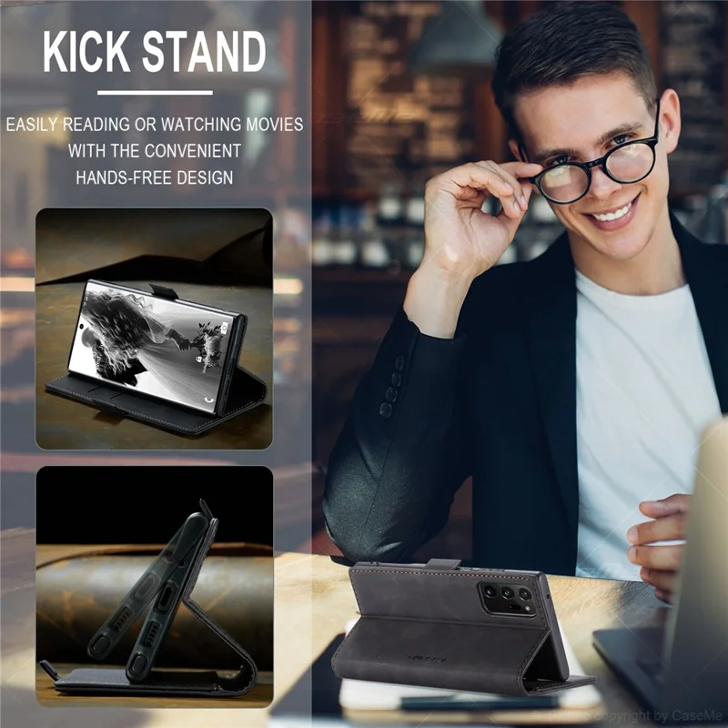 CASEME 013 Series Simplicity Auto-absorbed Leather Wallet Case for Samsung Galaxy Note20 Ultra/Note20 Ultra 5G - Black-Cellmalls