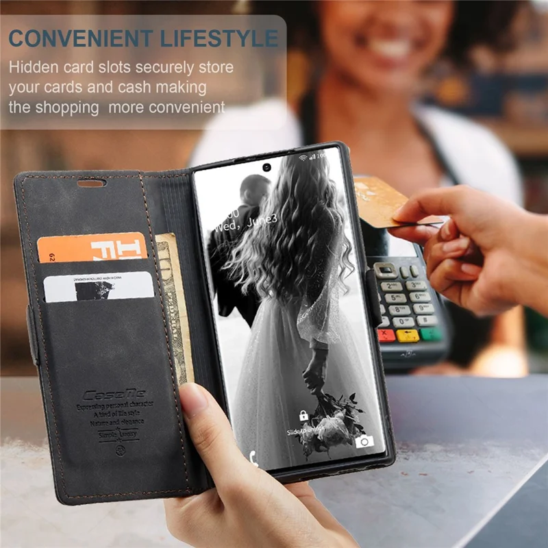 CASEME 013 Series Simplicity Auto-absorbed Leather Wallet Case for Samsung Galaxy Note20 Ultra/Note20 Ultra 5G - Black-Cellmalls