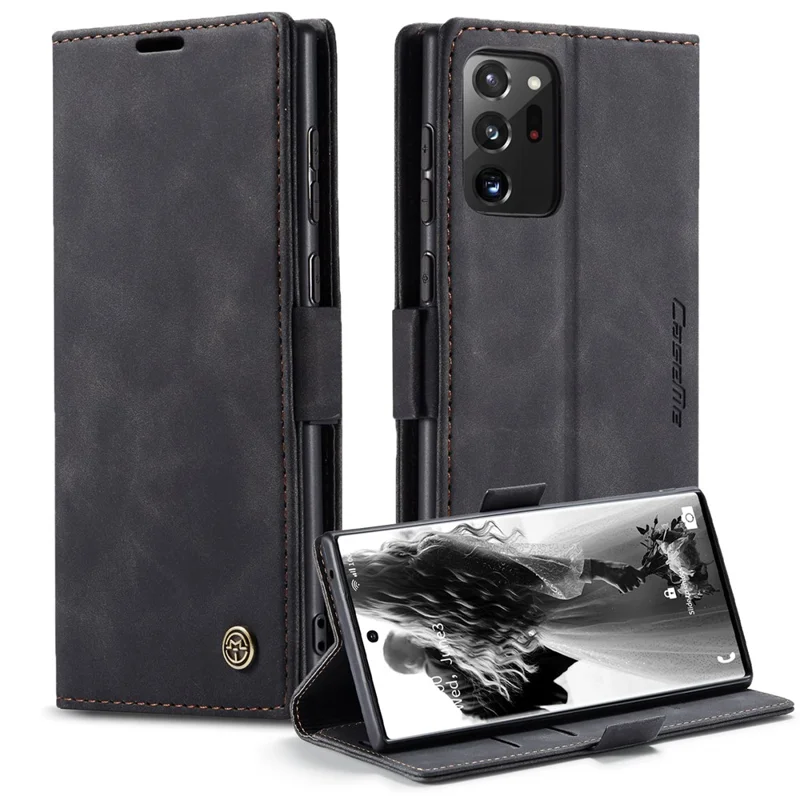 CASEME 013 Series Simplicity Auto-absorbed Leather Wallet Case for Samsung Galaxy Note20 Ultra/Note20 Ultra 5G - Black-Cellmalls