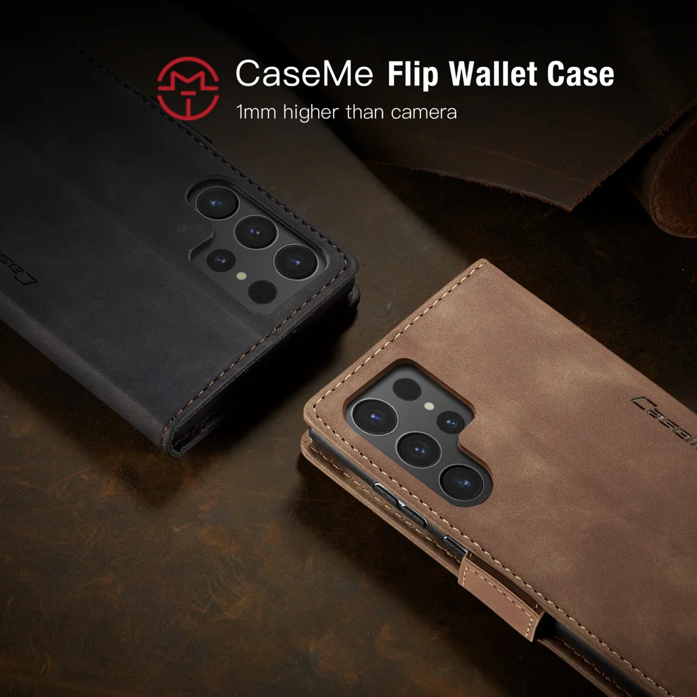 CASEME 013 Series For Samsung Galaxy S25 Ultra Case Card Holder Stand Leather Phone Cover - Red-Cellmalls