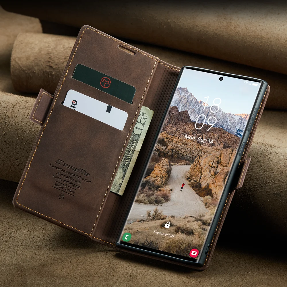 CASEME 013 Series For Samsung Galaxy S25 Ultra Case Card Holder Stand Leather Phone Cover - Red-Cellmalls