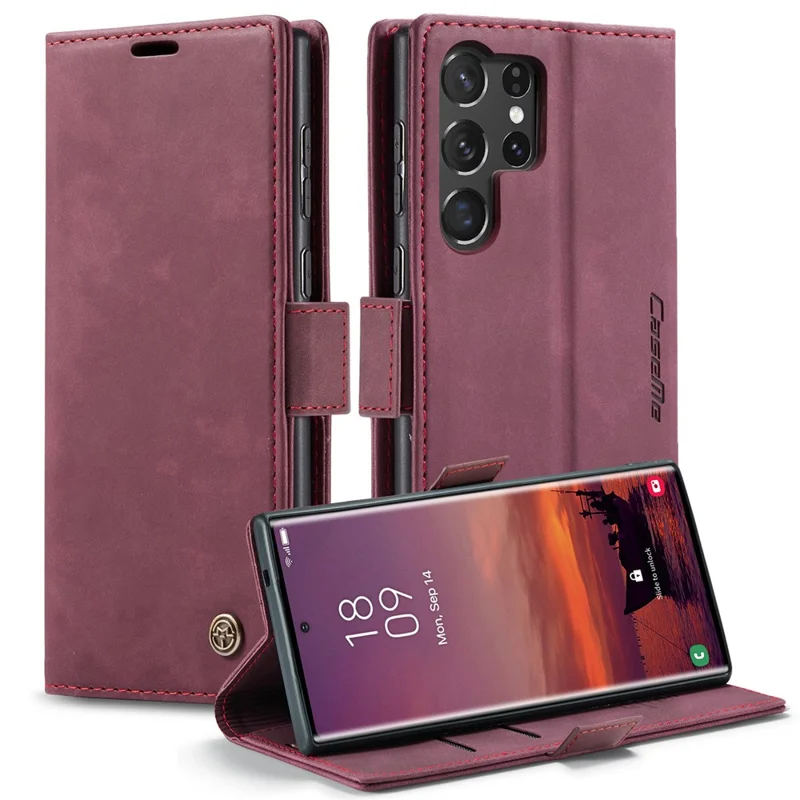 CASEME 013 Series For Samsung Galaxy S25 Ultra Case Card Holder Stand Leather Phone Cover - Red-Cellmalls