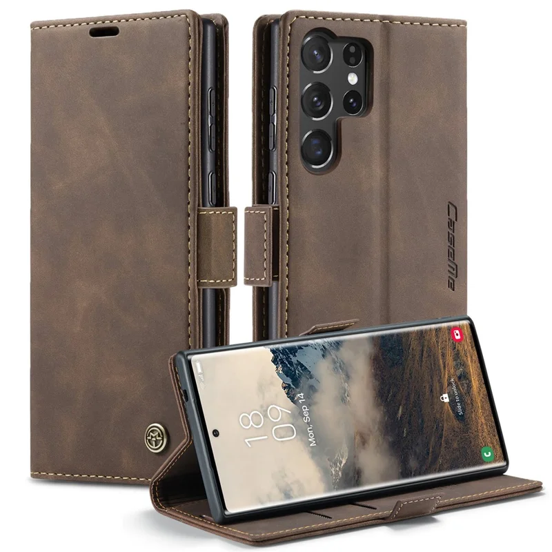 CASEME 013 Series For Samsung Galaxy S25 Ultra Case Card Holder Stand Leather Phone Cover - Red-Cellmalls