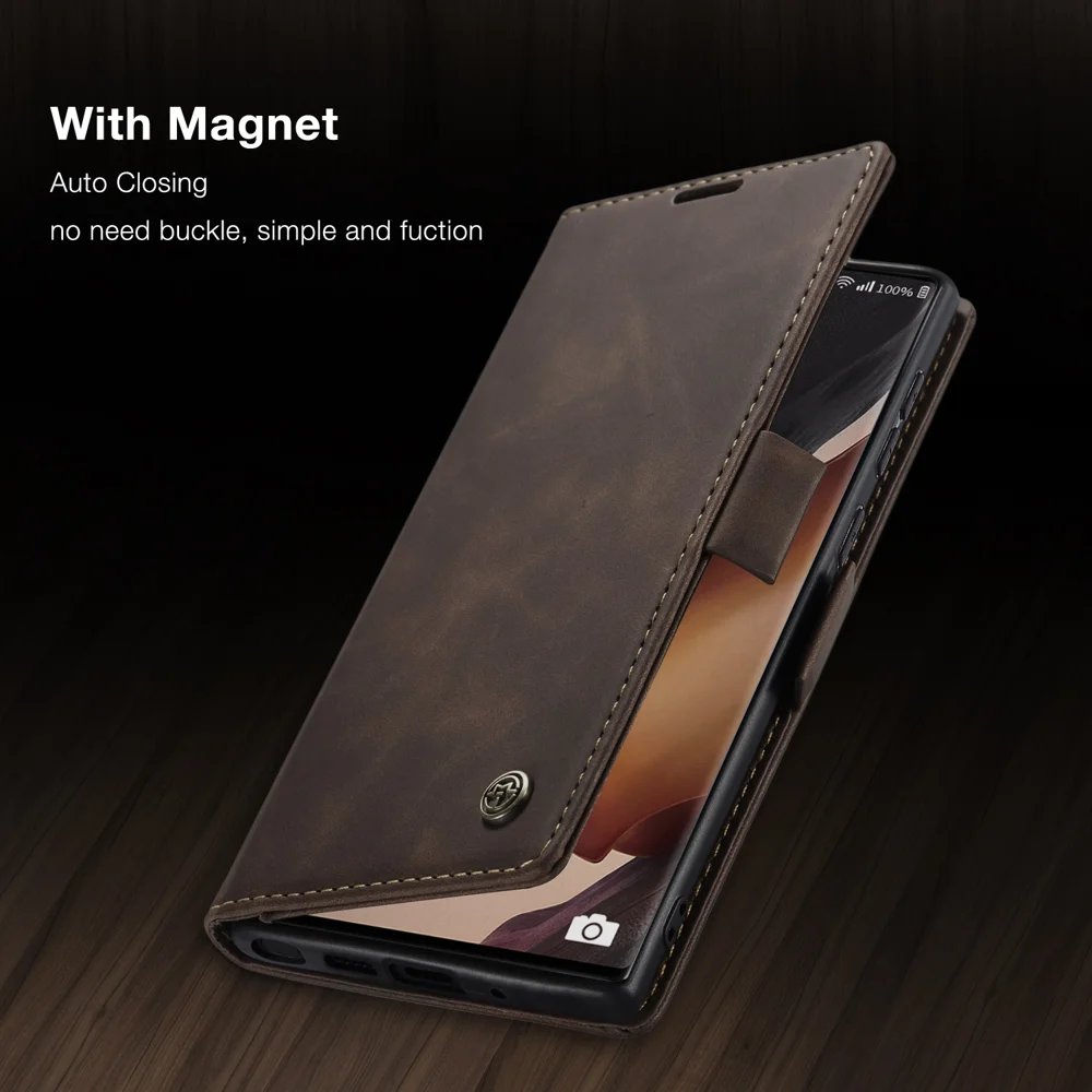 CASEME 013 Series Simplicity Auto-absorbed Leather Shell Wallet Case for Samsung Galaxy Note20/Note20 5G - Black-Cellmalls