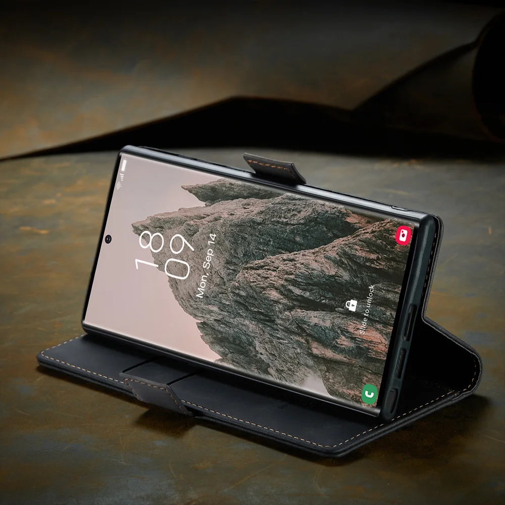 CASEME 013 Series For Samsung Galaxy S25 Ultra Case Card Holder Stand Leather Phone Cover - Red-Cellmalls