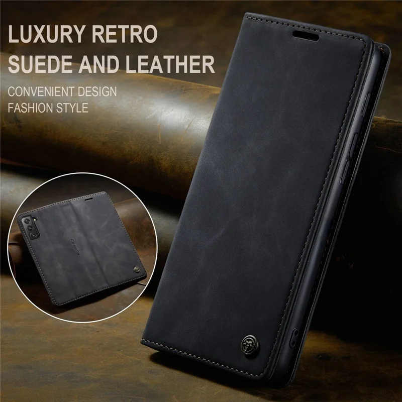 CASEME 013 Series For Samsung Galaxy S21 FE Wallet Stand Cover Automatic Suction Leather Case - Black-Cellmalls
