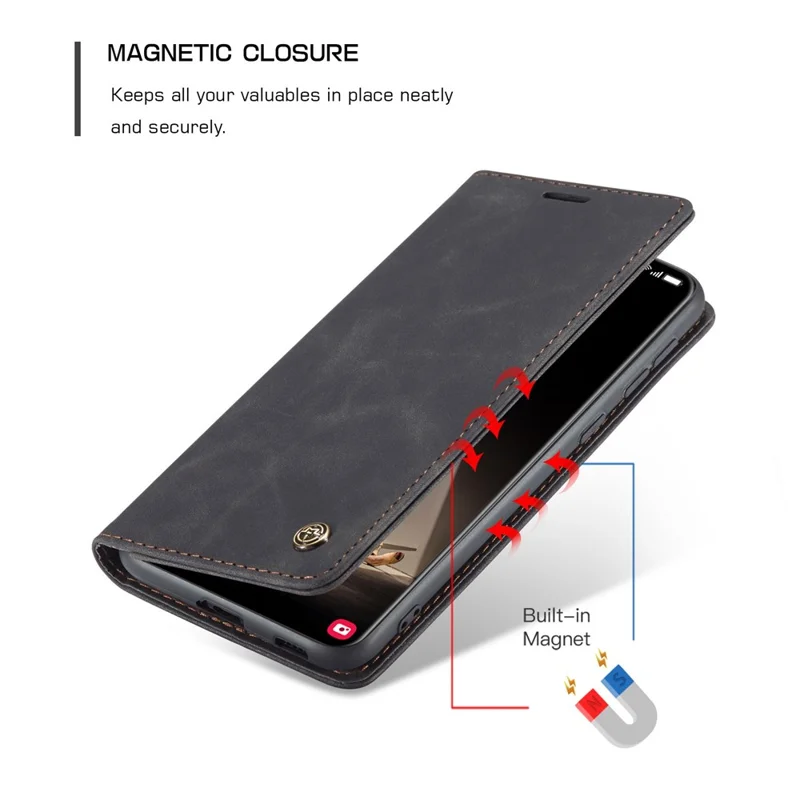 CASEME 013 Series For Samsung Galaxy S21 FE Wallet Stand Cover Automatic Suction Leather Case - Black-Cellmalls