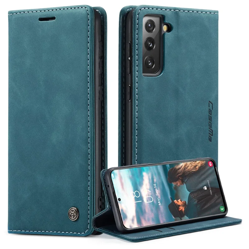 CASEME 013 Series For Samsung Galaxy S21 FE Wallet Stand Cover Automatic Suction Leather Case - Black-Cellmalls