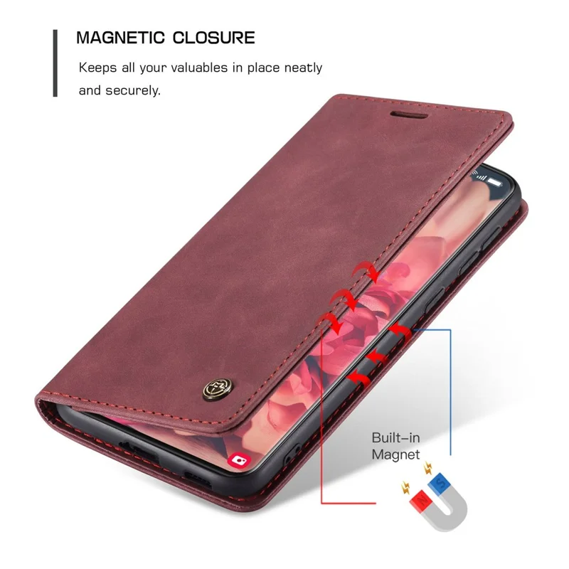CASEME 013 Series Magnetic Clasp Stand Wallet Leather Shell for Samsung Galaxy S21 Ultra 5G - Wine Red-Cellmalls