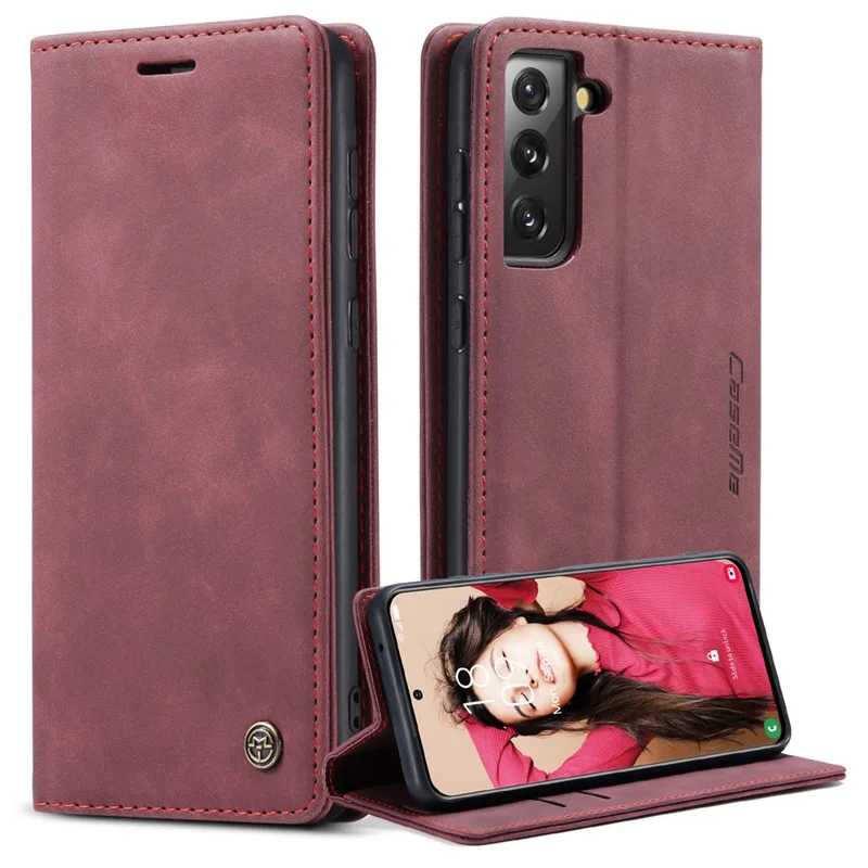 CASEME 013 Series For Samsung Galaxy S21 FE Wallet Stand Cover Automatic Suction Leather Case - Black-Cellmalls