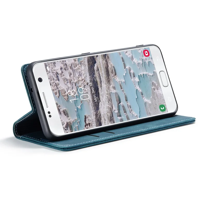 CASEME 013 Series Auto-absorbed Leather Wallet Phone Shell for Samsung Galaxy S7 SM-G930 - Blue-Cellmalls