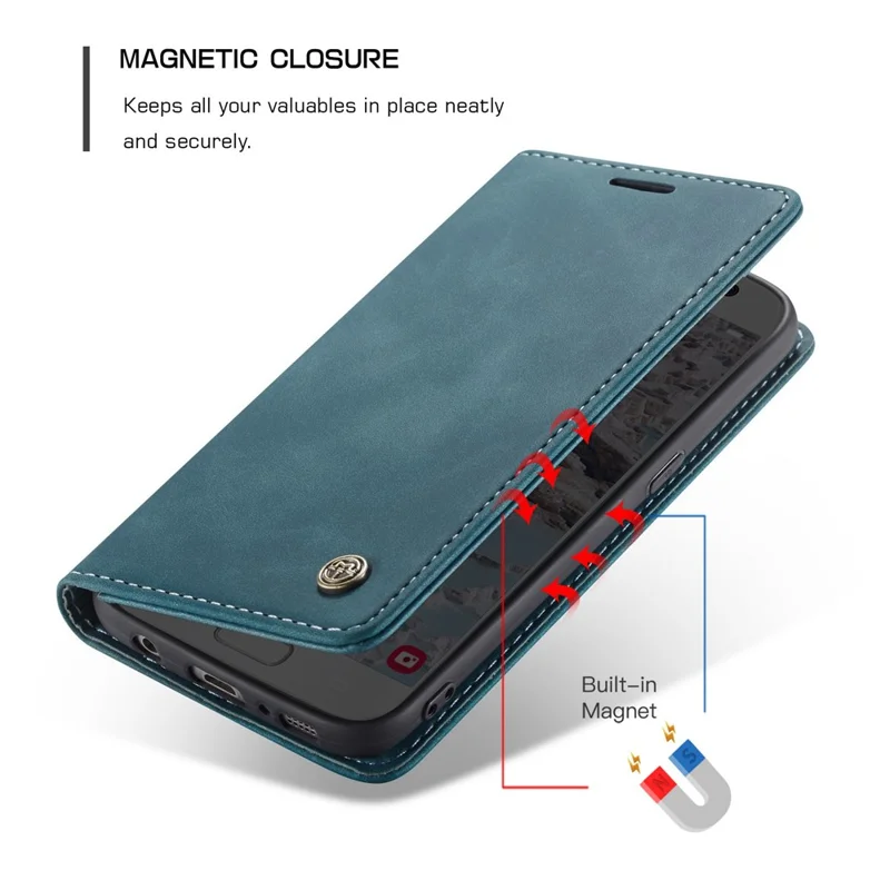 CASEME 013 Series Auto-absorbed Leather Wallet Phone Shell for Samsung Galaxy S7 SM-G930 - Blue-Cellmalls
