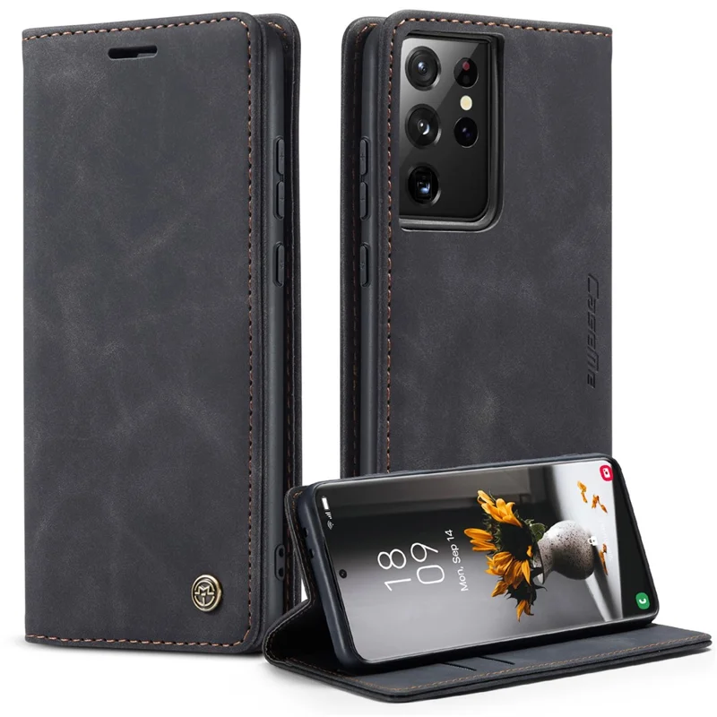 CASEME 013 Series Magnetic Clasp Stand Wallet Leather Shell for Samsung Galaxy S21 Ultra 5G - Wine Red-Cellmalls