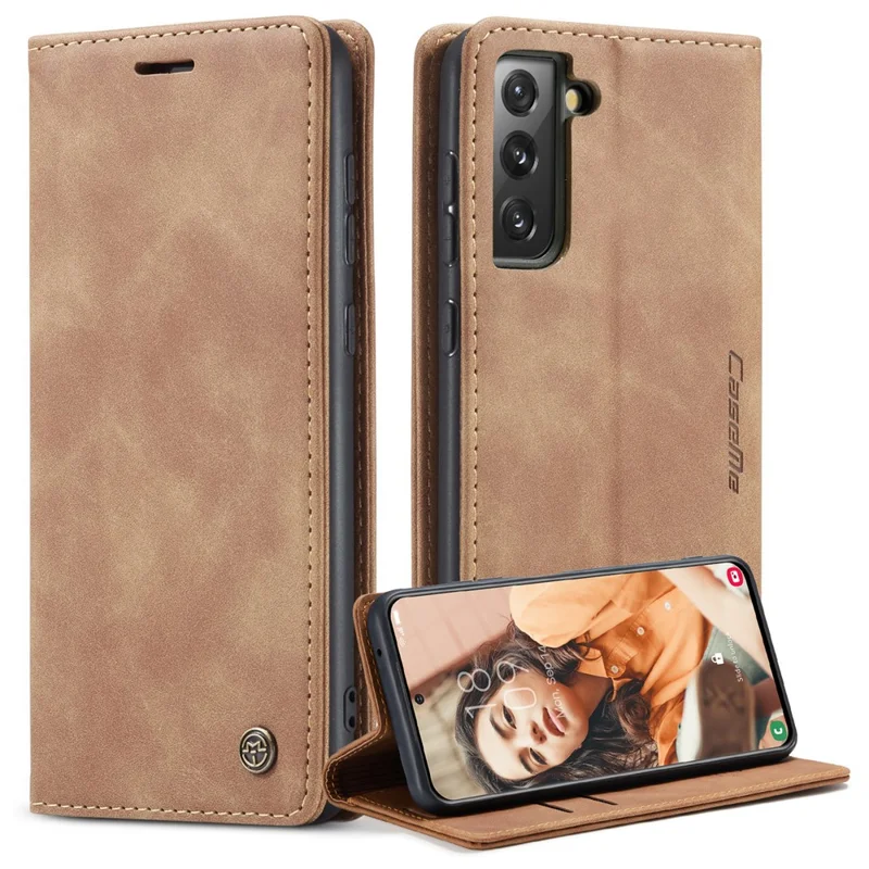 CASEME 013 Series For Samsung Galaxy S21 FE Wallet Stand Cover Automatic Suction Leather Case - Black-Cellmalls