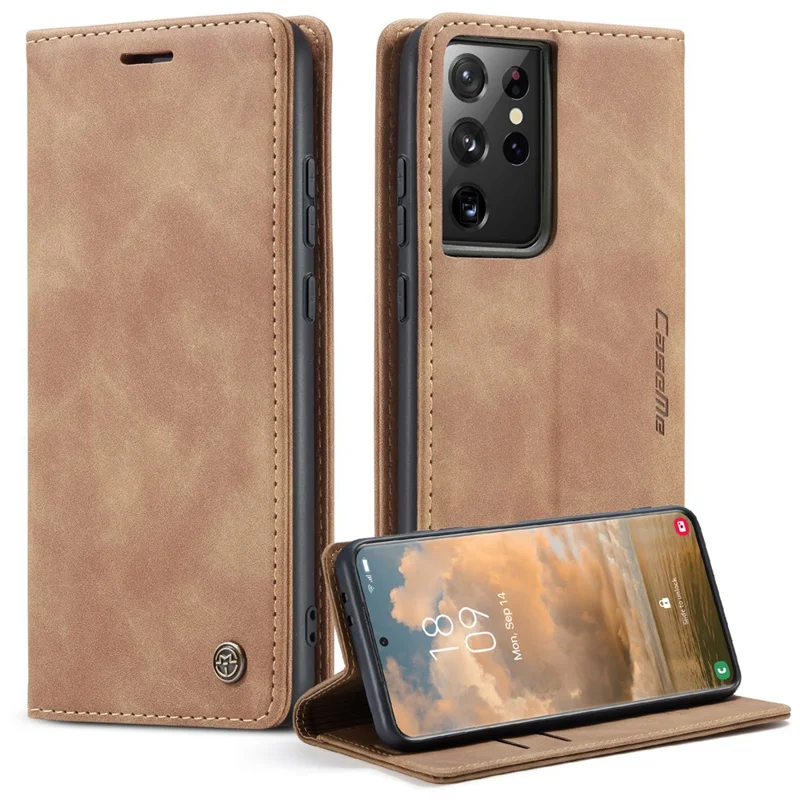 CASEME 013 Series Magnetic Clasp Stand Wallet Leather Shell for Samsung Galaxy S21 Ultra 5G - Wine Red-Cellmalls