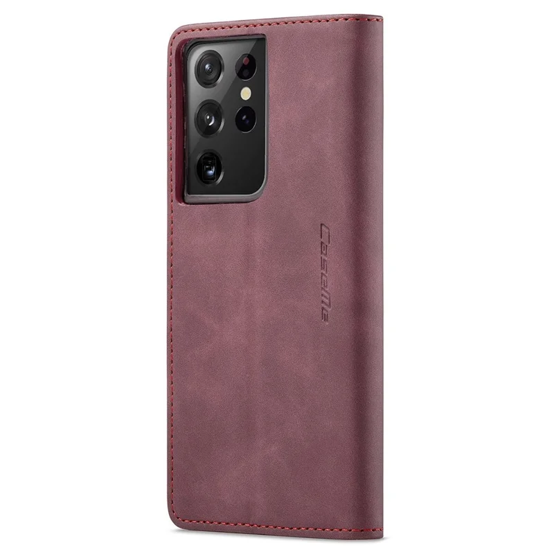 CASEME 013 Series Magnetic Clasp Stand Wallet Leather Shell for Samsung Galaxy S21 Ultra 5G - Wine Red-Cellmalls