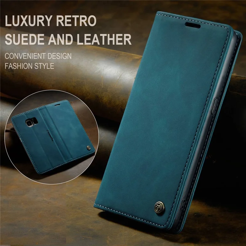 CASEME 013 Series Auto-absorbed Leather Wallet Phone Shell for Samsung Galaxy S7 SM-G930 - Blue-Cellmalls