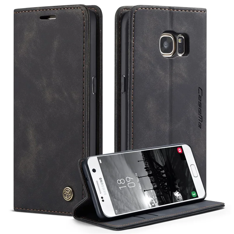 CASEME 013 Series Auto-absorbed Leather Wallet Phone Shell for Samsung Galaxy S7 SM-G930 - Blue-Cellmalls