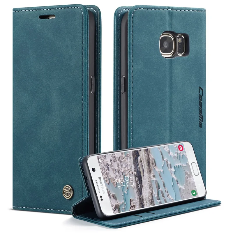 CASEME 013 Series Auto-absorbed Leather Wallet Phone Shell for Samsung Galaxy S7 SM-G930 - Blue-Cellmalls