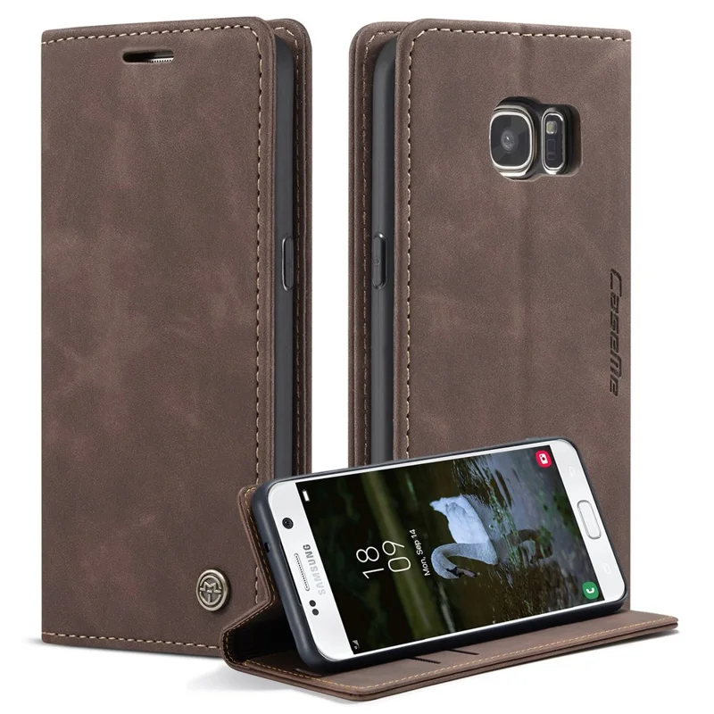 CASEME 013 Series Auto-absorbed Leather Wallet Phone Shell for Samsung Galaxy S7 SM-G930 - Blue-Cellmalls