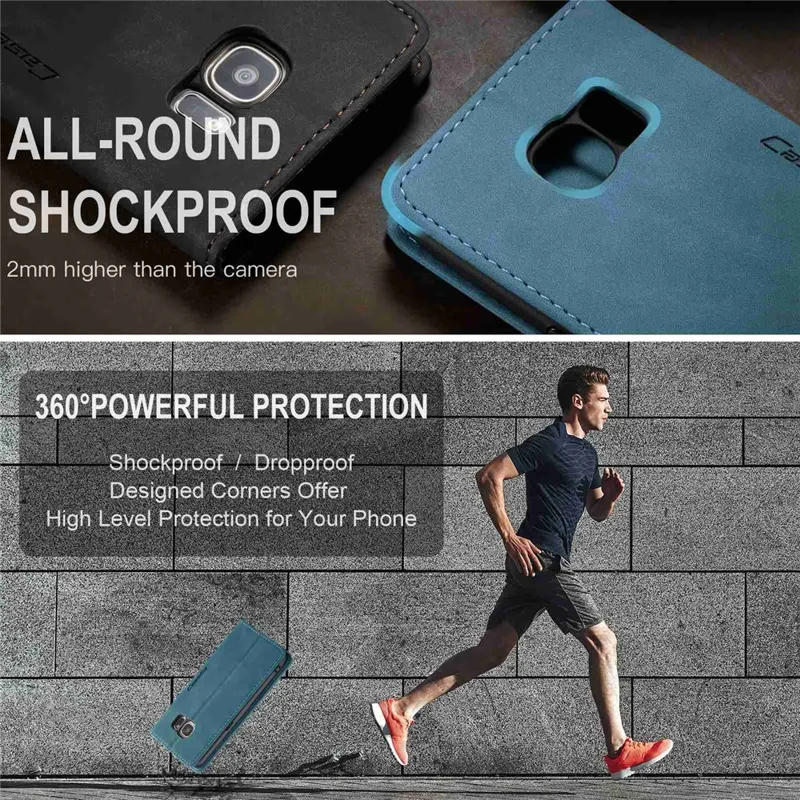 CASEME 013 Series Auto-absorbed Leather Wallet Phone Shell for Samsung Galaxy S7 SM-G930 - Blue-Cellmalls