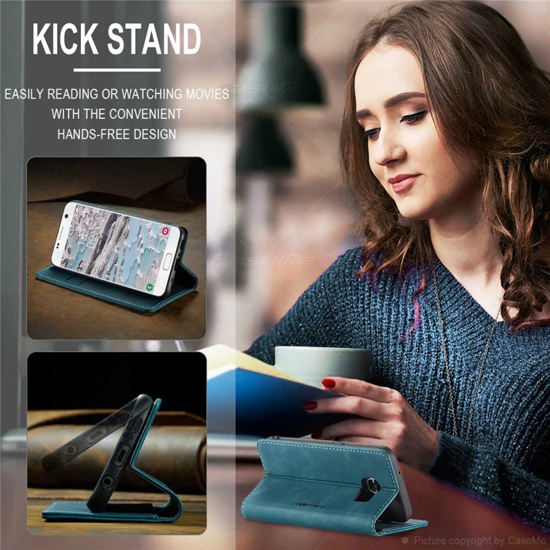 CASEME 013 Series Auto-absorbed Leather Wallet Phone Shell for Samsung Galaxy S7 SM-G930 - Blue-Cellmalls