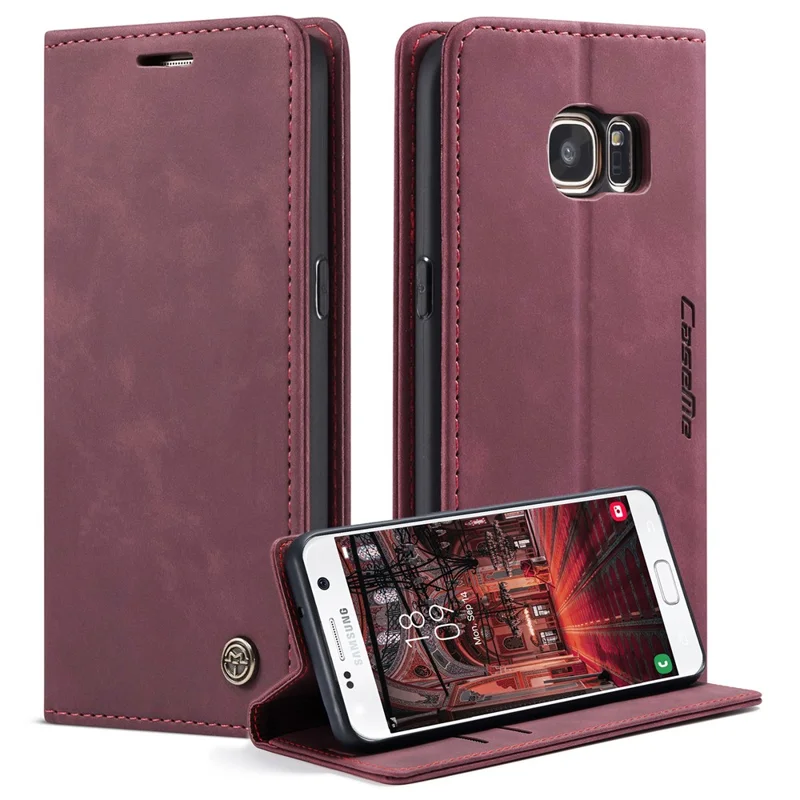 CASEME 013 Series Auto-absorbed Leather Wallet Phone Shell for Samsung Galaxy S7 SM-G930 - Blue-Cellmalls