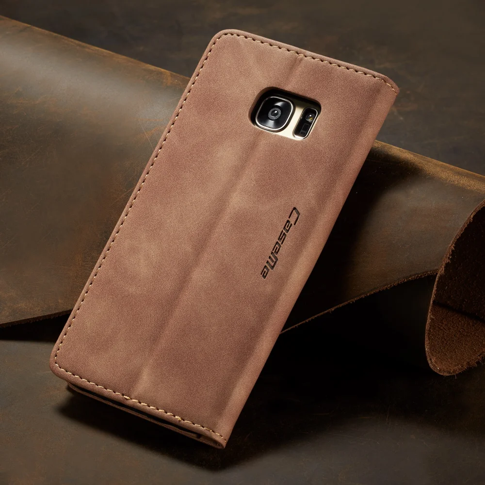 CASEME 013 Series Auto-absorbed Leather Wallet Stand Casing for Samsung Galaxy S7 edge G935 - Blue-Cellmalls