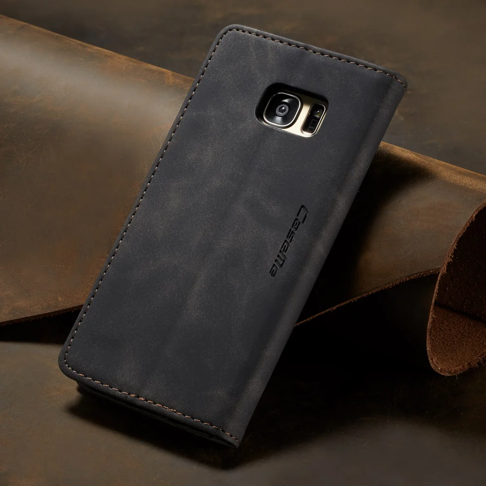 CASEME 013 Series Auto-absorbed Leather Wallet Stand Casing for Samsung Galaxy S7 edge G935 - Blue-Cellmalls