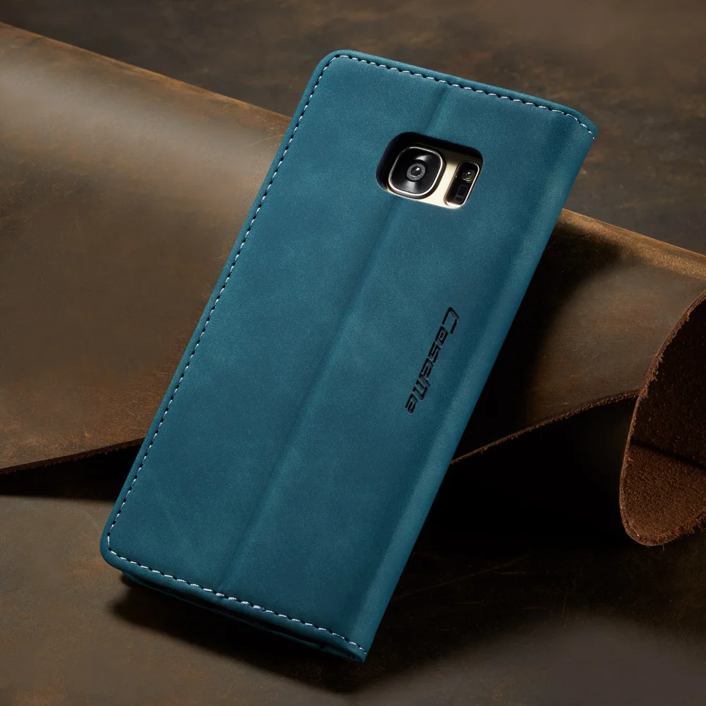 CASEME 013 Series Auto-absorbed Leather Wallet Stand Casing for Samsung Galaxy S7 edge G935 - Blue-Cellmalls