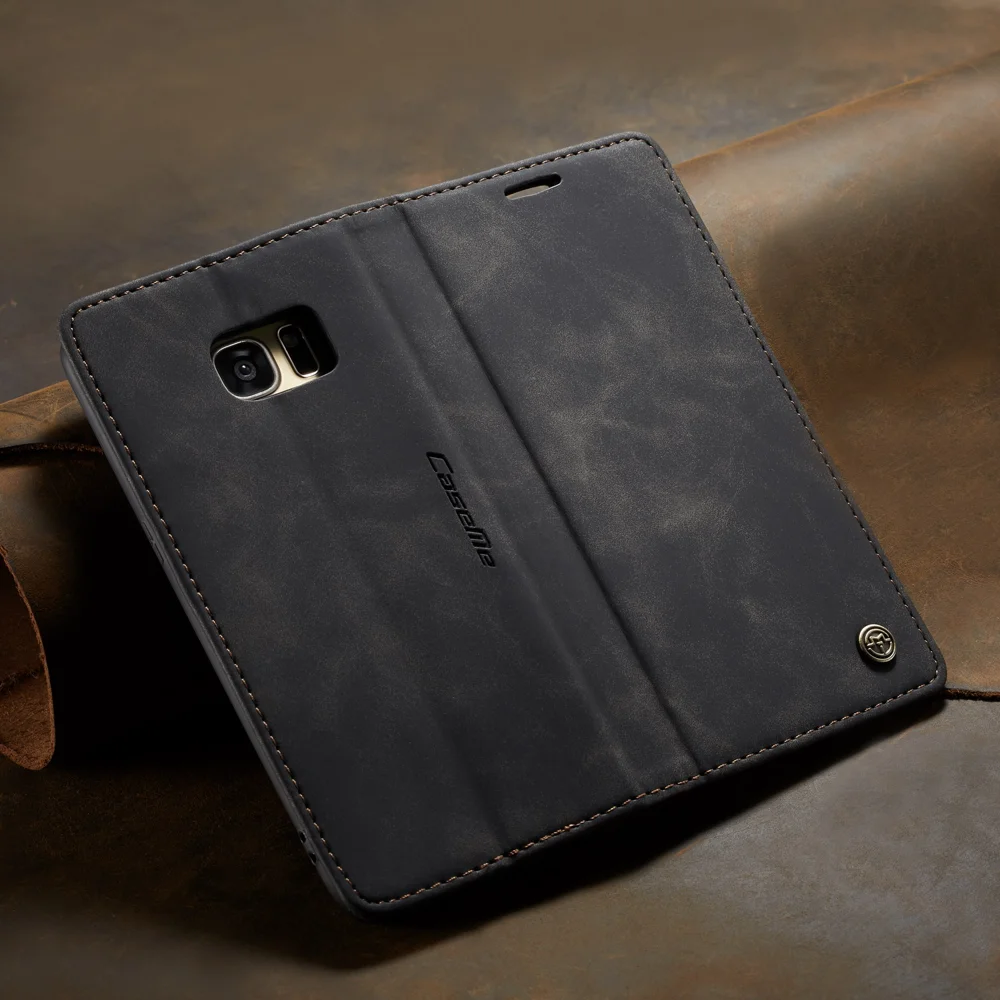 CASEME 013 Series Auto-absorbed Leather Wallet Stand Casing for Samsung Galaxy S7 edge G935 - Blue-Cellmalls